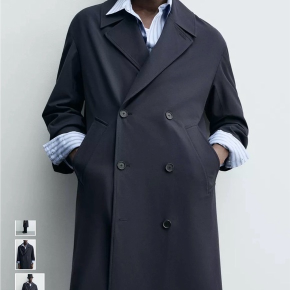 Zara Other - Zara Men's Charcoal Double-Breasted Trench Coat